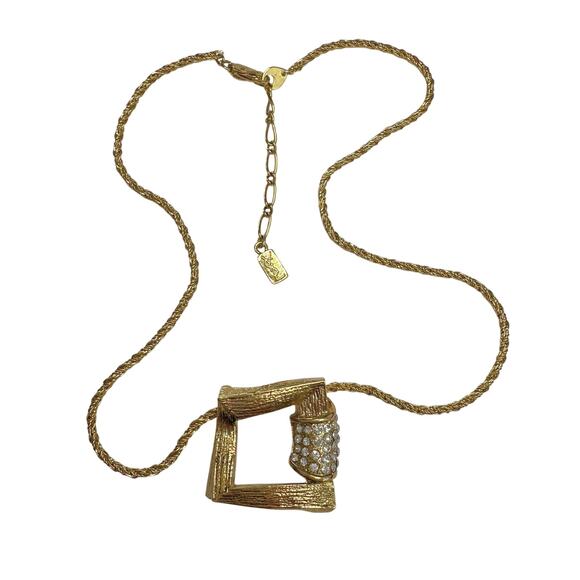 Yves Saint Laurent YSL Gold Plated Twisted chain Necklace with Rhinestones - Picture 12 of 14